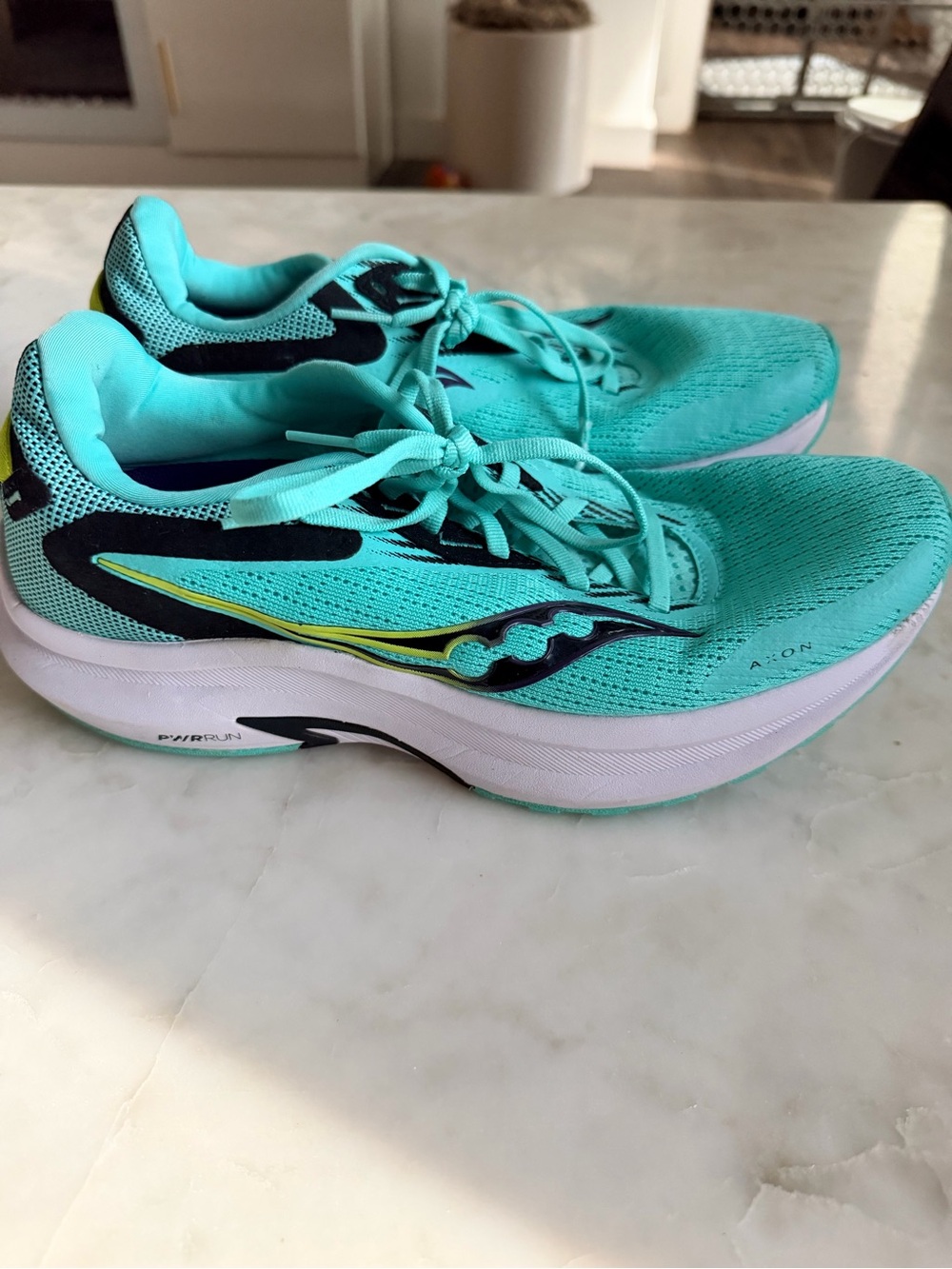 Saucony Women's Teal/Aqua Running Shoes with Black and Yellow Accents - Picture 3 of 5